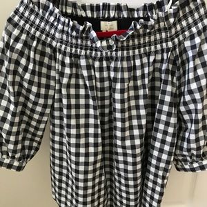 Kate Spade black and white checked off the shoulder top